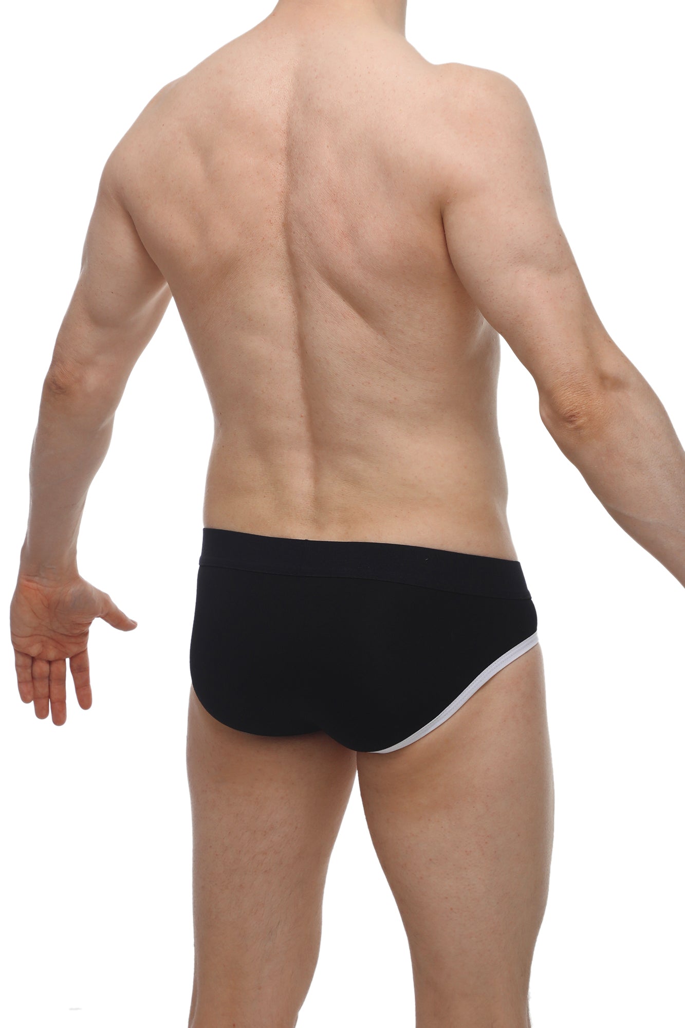 Black PetitQ brief made from crepin modal fabric featuring a white trim along the waistband for comfortable fit