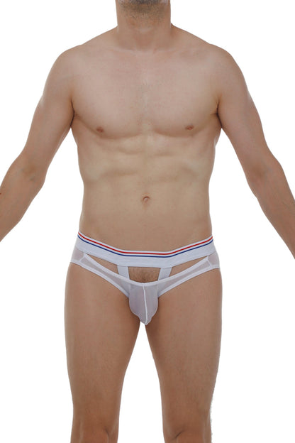White mesh briefs petitq brief dolmen net white with red white and blue striped waistband
