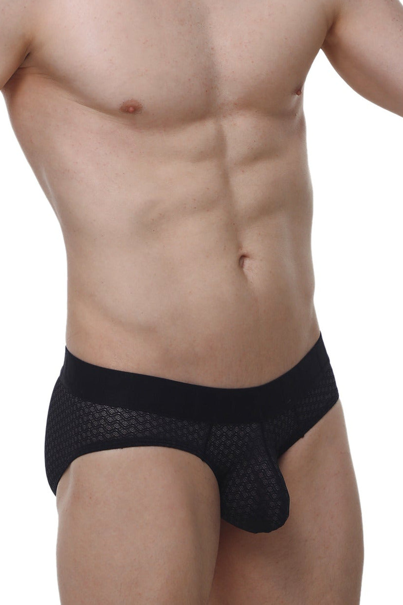 Black mesh briefs with a solid waistband from PetitQ brief Dome Macra black featuring breathable fabric design