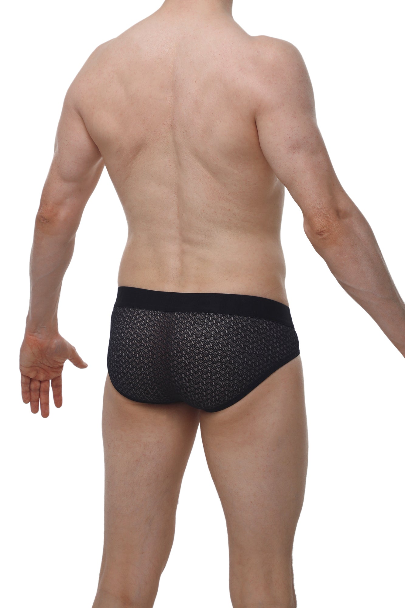PetitQ Brief Dome Macra black mesh briefs with subtle geometric pattern and solid black waistband front view