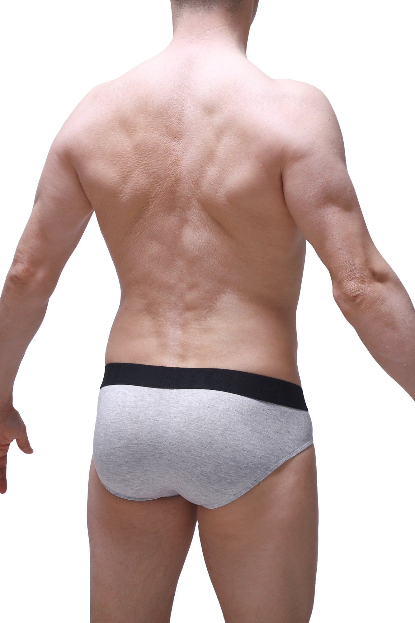 Gray petitq brief dome modal athletic briefs with black elastic waistband made of soft modal fabric