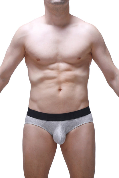 Gray men’s briefs with a black waistband made of modal fabric from petitq brief dome modal gray collection