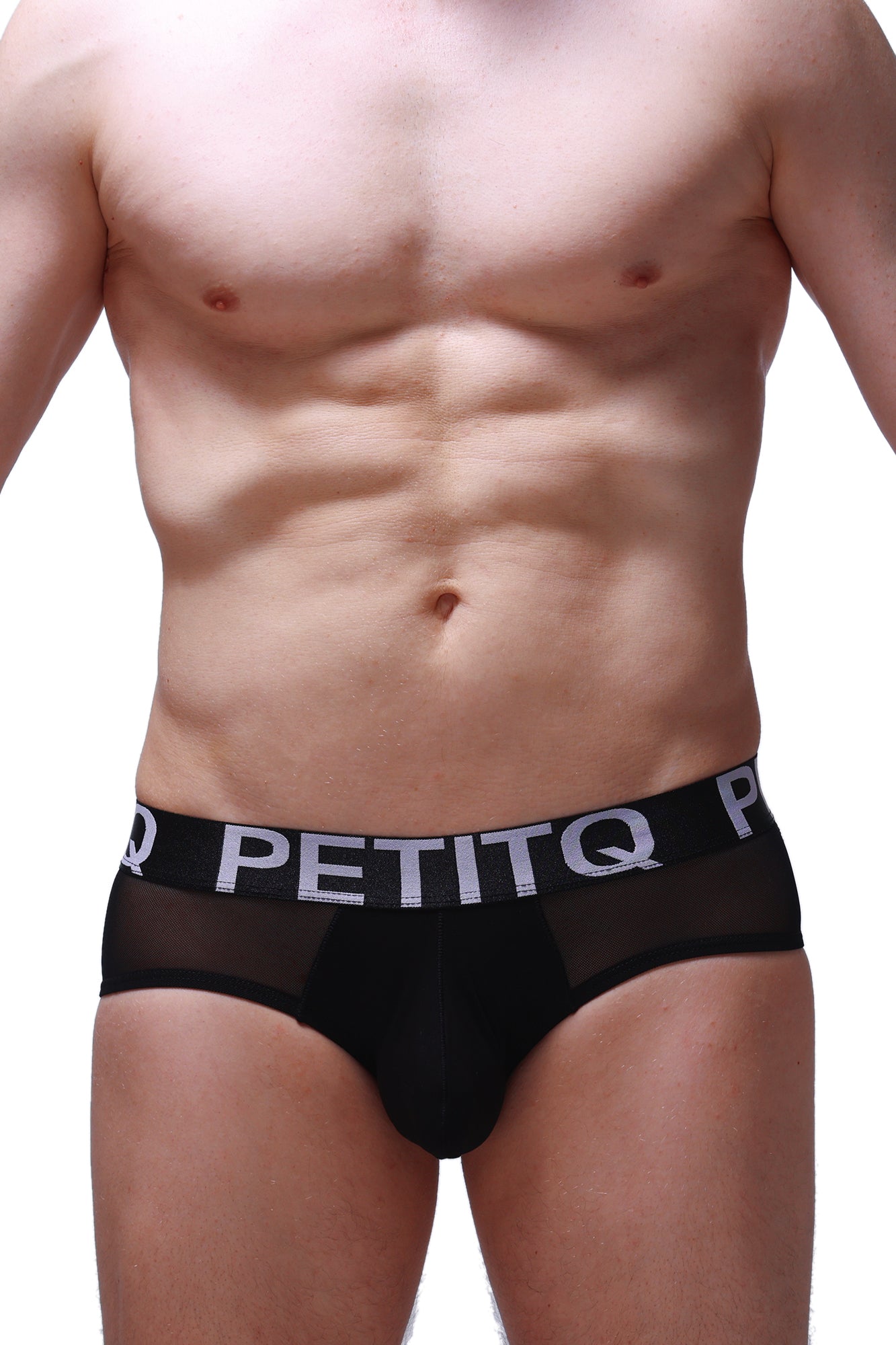 PetitQ brief Dugny black black mesh briefs with elastic waistband featuring petitq logo in white lettering
