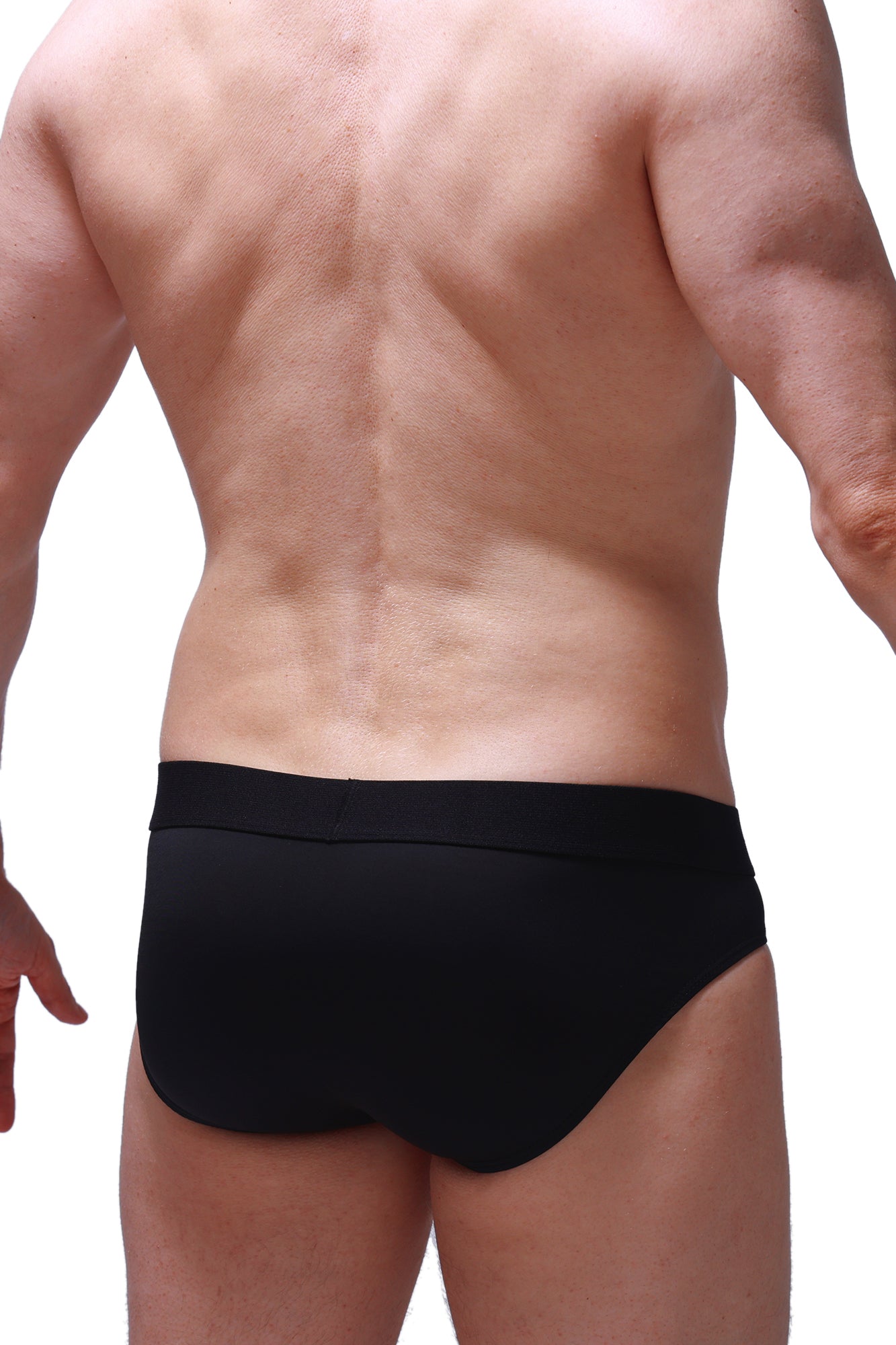 PetitQ brief hang black black briefs with smooth form-fitting fabric and a snug waistband front view