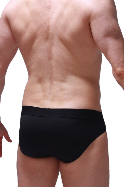 PetitQ brief hang black black briefs with smooth form-fitting fabric and a snug waistband front view