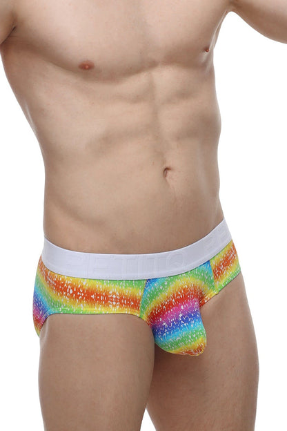 Petitq brief hang rainbow men’s briefs with rainbow glittery fabric and white elastic waistband