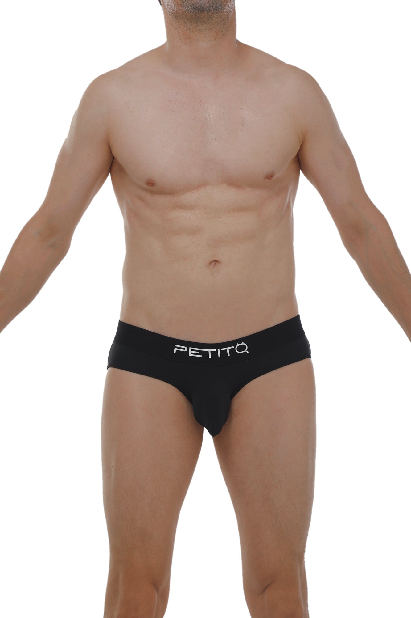 PetitQ brief orlic black sleek form-fitting black briefs with white logo on waistband for comfortable everyday wear