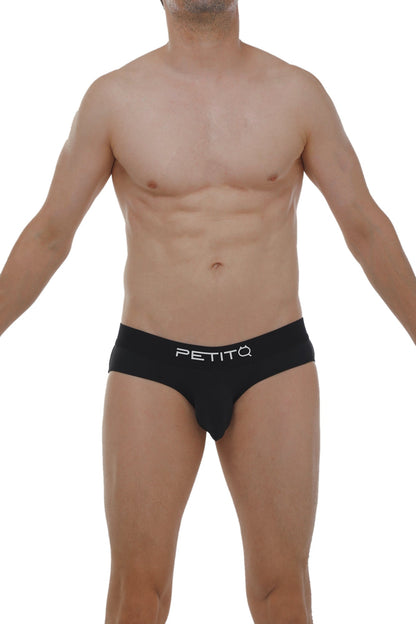 PetitQ brief orlic black sleek form-fitting black briefs with white logo on waistband for comfortable everyday wear