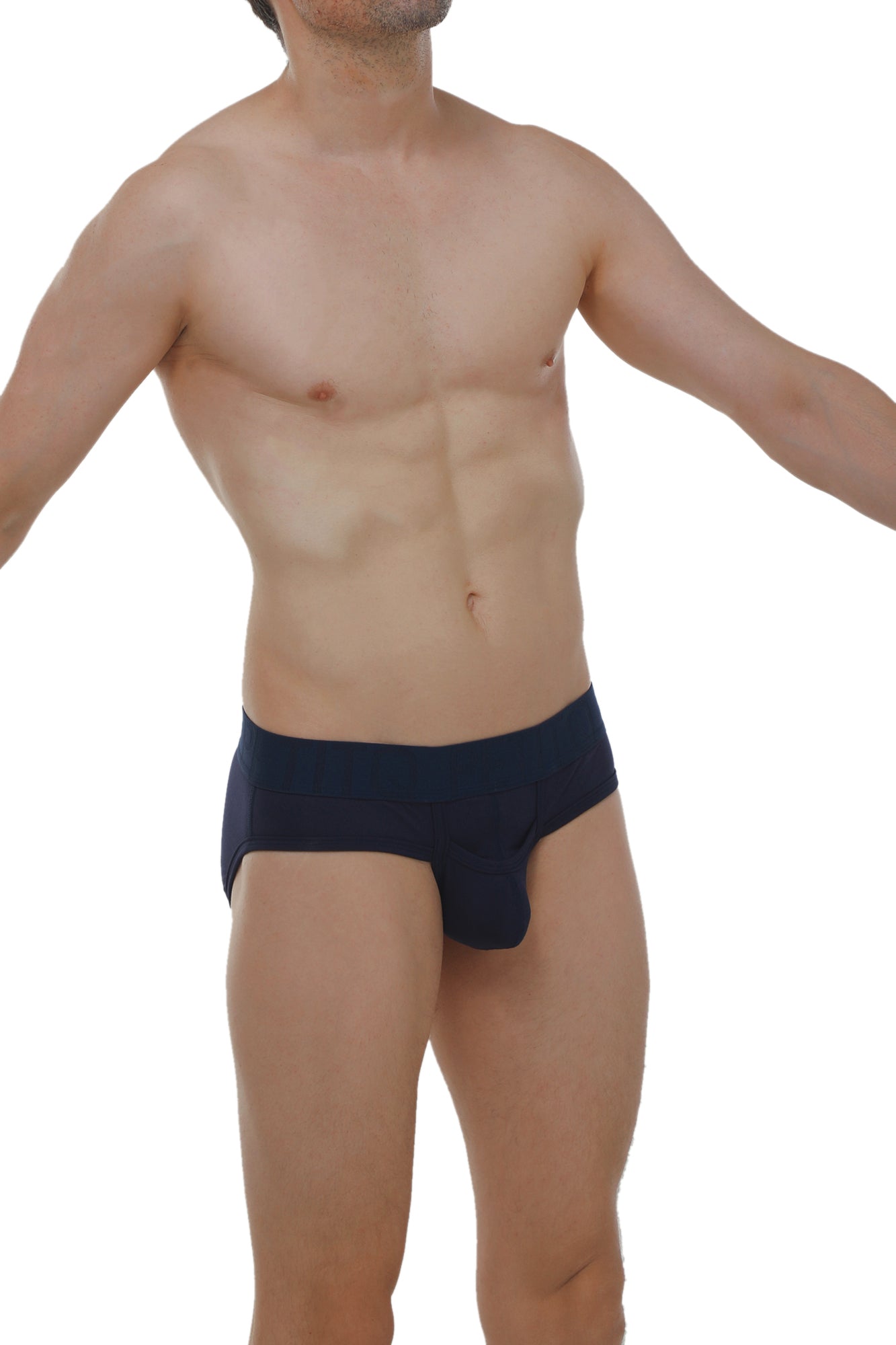 Navy blue cotton briefs with contoured design from petitq brief paliz modal collection shown from the back side