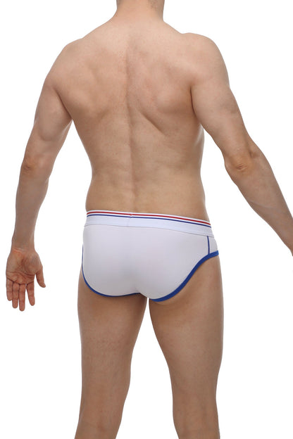 PetitQ brief paliz white white briefs with blue trim and red white and blue striped waistband for everyday comfort