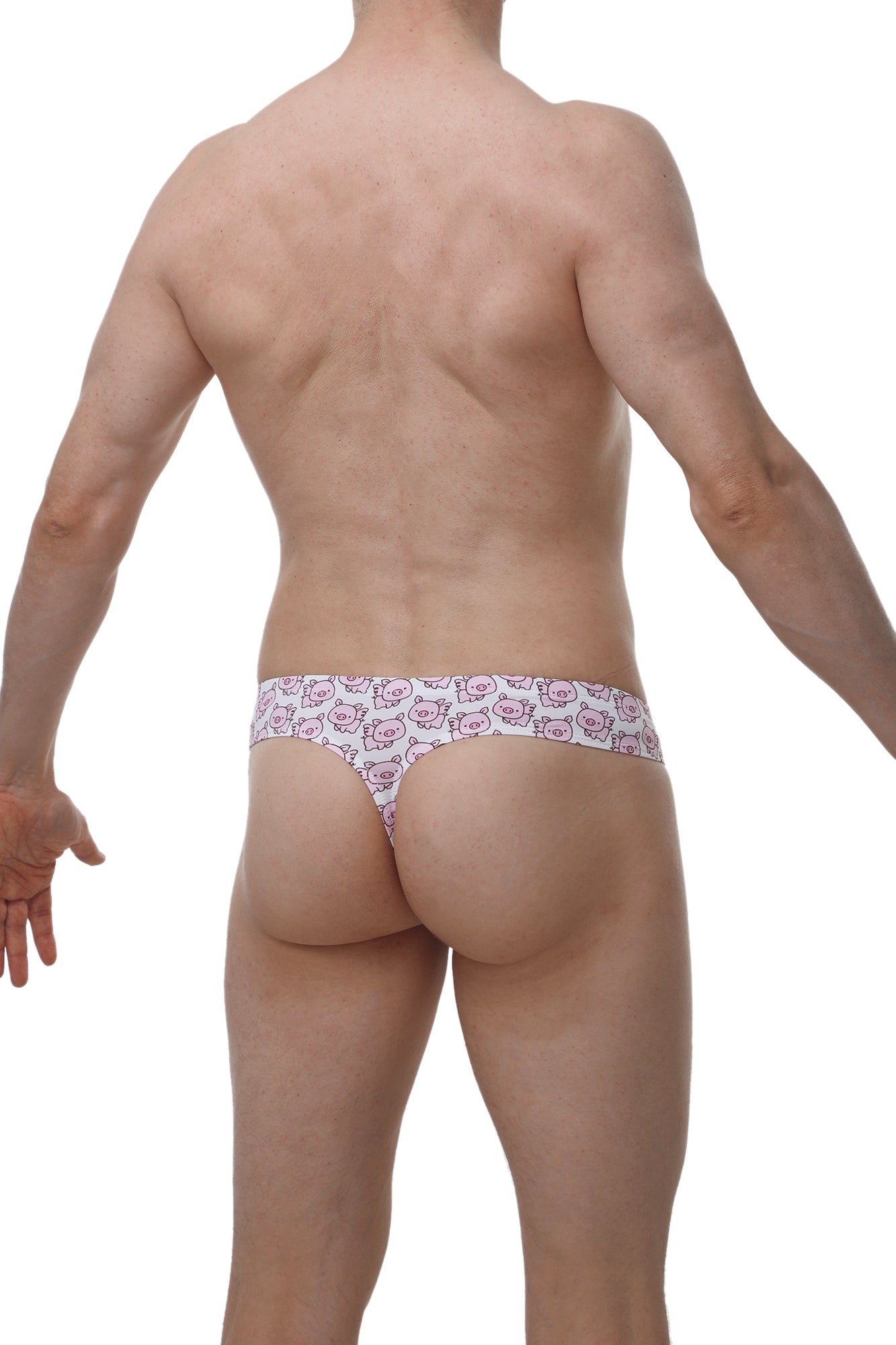 White thong from PetitQ cheeky thong piggy love with pink cartoon cat face pattern for playful everyday wear