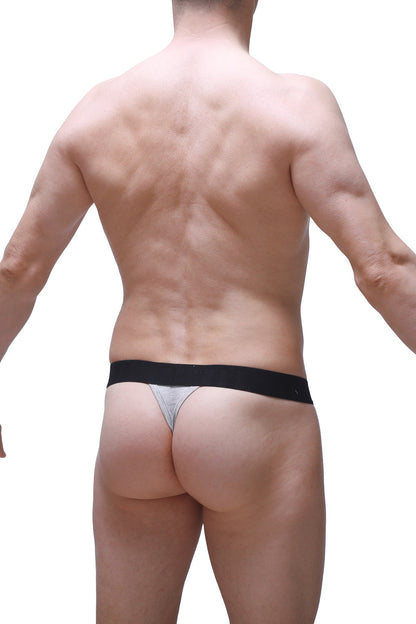 PetitQ g-string attin gray silver thong with black waistband for a sleek and comfortable lingerie look