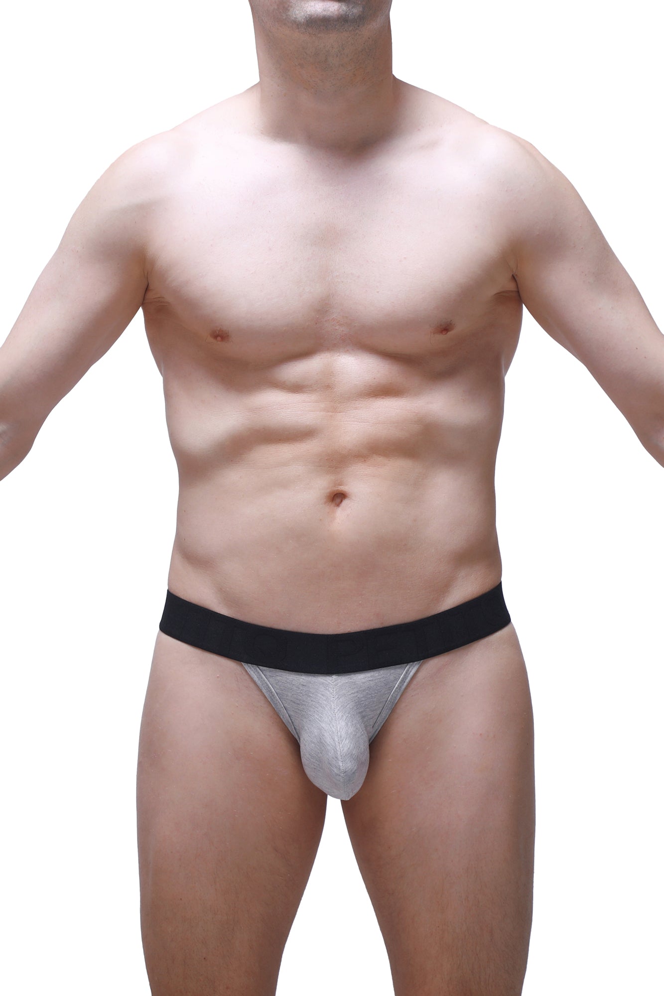 Silver metallic briefs with black waistband from PetitQ g-string attin gray highlighting its sleek design
