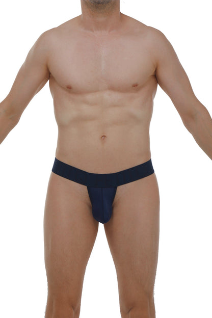 Navy blue athletic briefs with snug form-fitting design and elastic waistband petitq g-string chanac plum navy back view