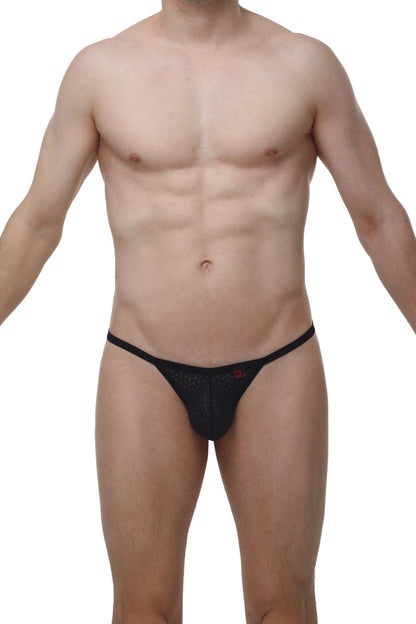 Black mesh thong petitq g-string chely macra black with small red logo on the front