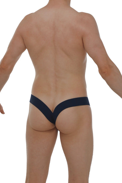 Back view of petitq jockstrap muy plum navy navy blue thong with v-shaped cutout for comfortable support