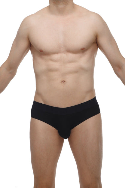Black petitq mini boxer cheeky briefs with smooth form-fitting design made from soft modal fabric