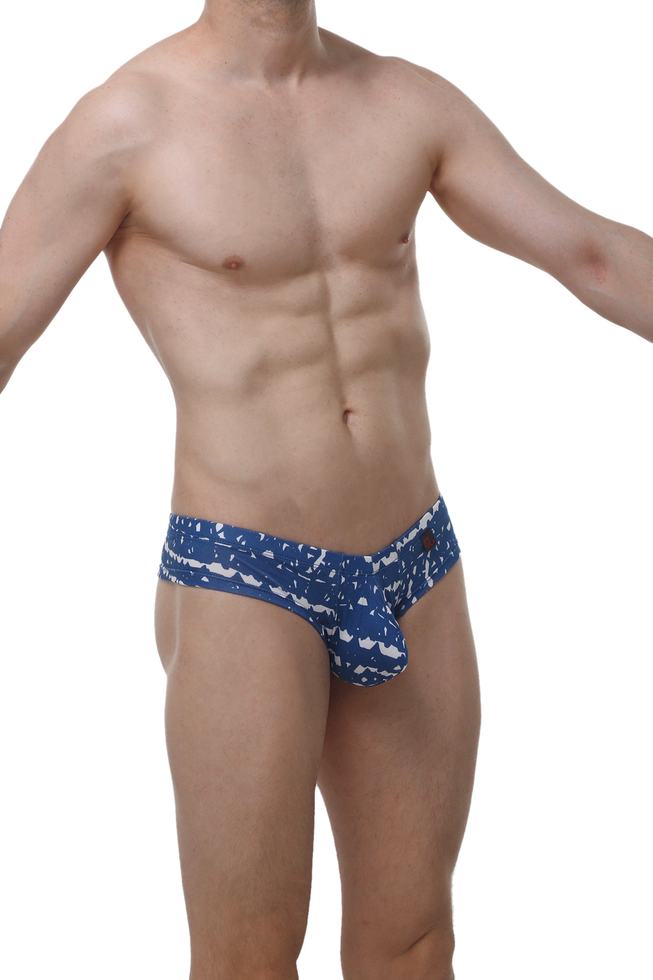 Petitq mini boxer swim trunks in blue denim with white whale pattern for kids