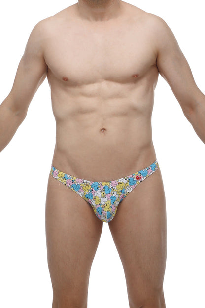 Petitq thong chill duckies is a colorful cartoon duck patterned men’s thong in stretchy lightweight fabric