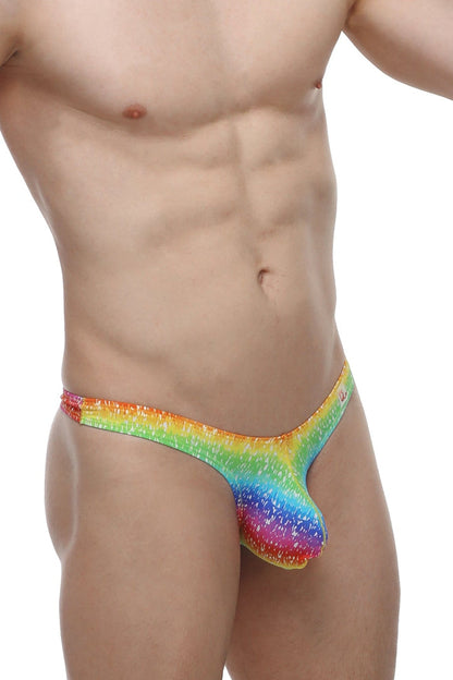 PetitQ thong dome rainbow rainbow glitter thong with shimmering multicolored design showing front side
