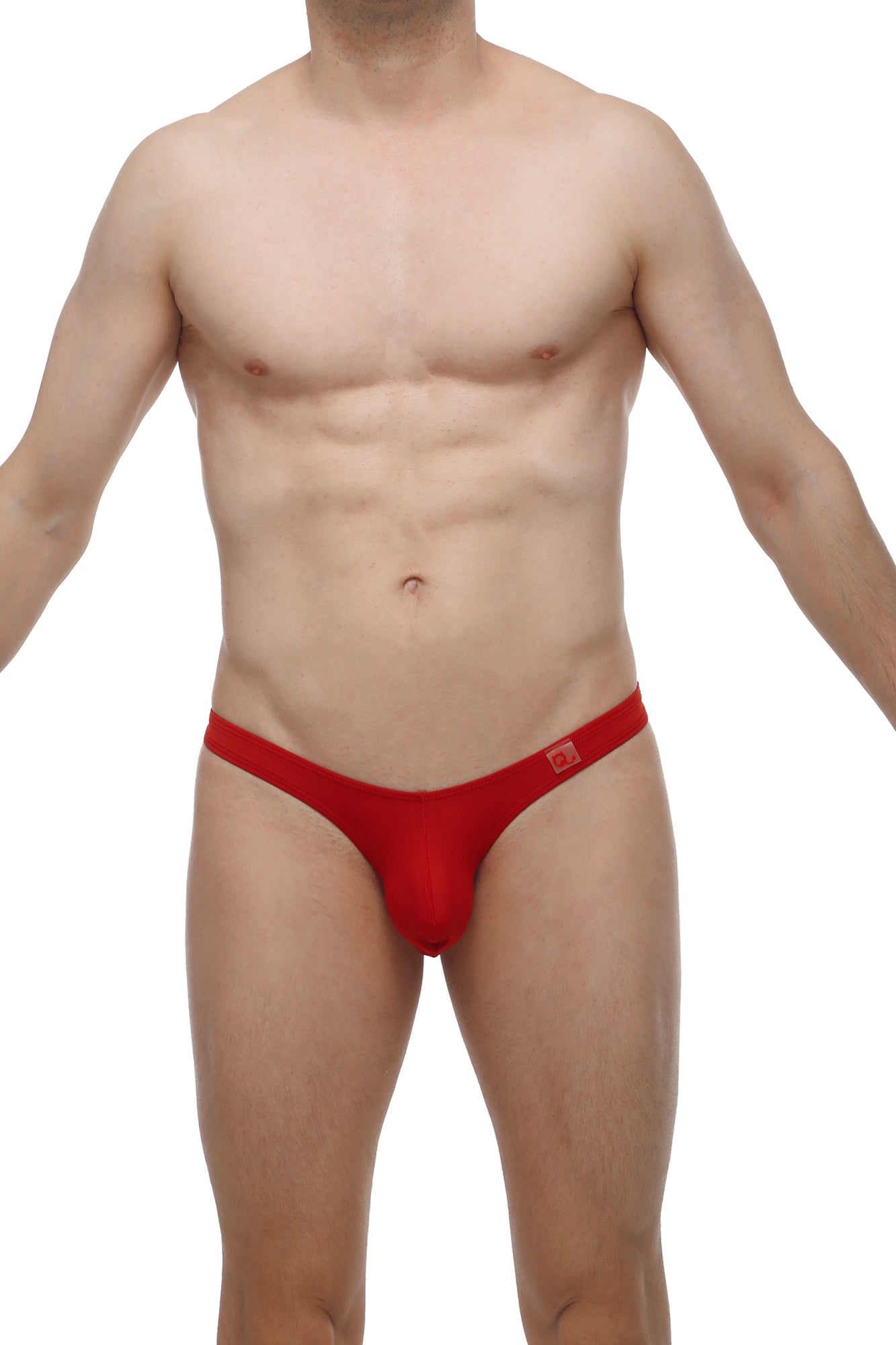 Petitq thong dome red men’s briefs in snug form-fitting design with small logo on waistband made from soft fabric