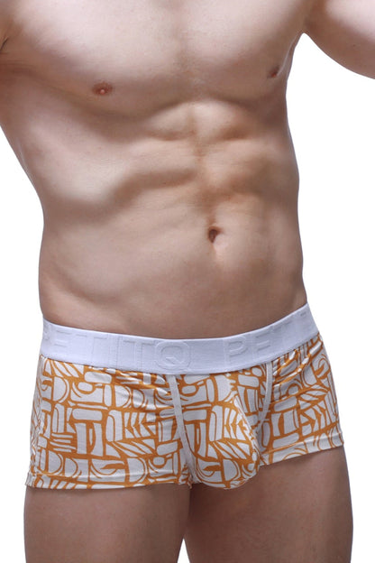 Orange and white patterned men’s briefs with solid white elastic waistband petitq trunk carlot alloy design
