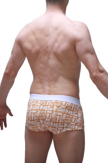 Orange and white patterned geometric PetitQ trunk Carlot Alloy boxer briefs with a comfortable fit and breathable fabric