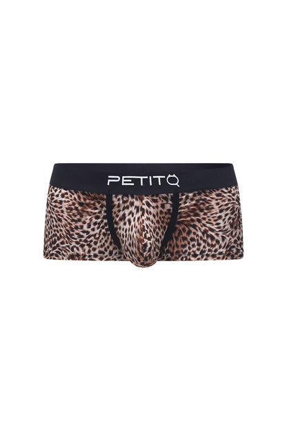 PetitQ trunk panthere leopard print men’s briefs with a black waistband featuring the petitq logo