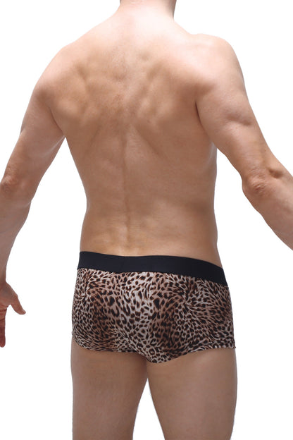 Petitq trunk panthere leopard-print boxer briefs with a solid black waistband and soft breathable fabric