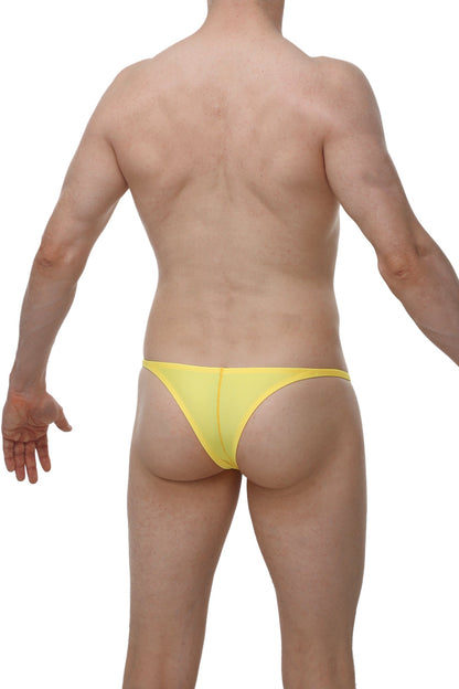 PetitQ underwear mens sexy thong by Arthus and Nico in bright yellow smooth stretchy fabric front view