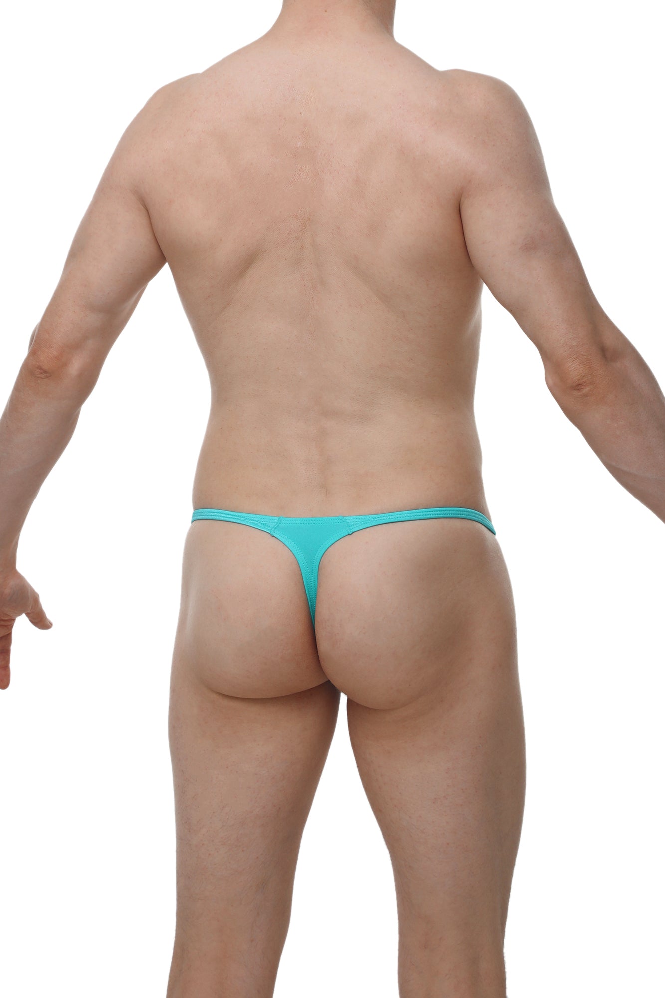 PetitQ underwear mens sexy turquoise thong by Arthus and Nico made of smooth stretchy fabric with thin waistband and minimal coverage