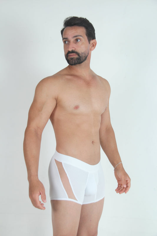 Tulio Mesh Panel Trunk Underwear - White