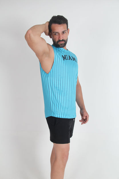 Tulio Miami Muscle Tank Top - Turquoise/Navy