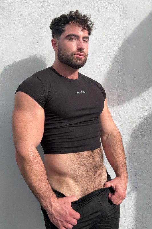 JJ Malibu Men's Muscle-Fit Crop Half-Sleeve Tee - Black