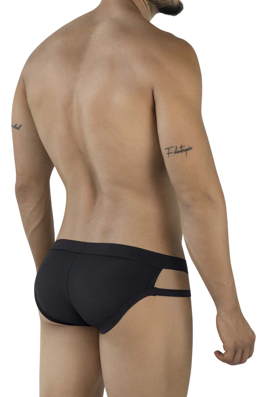 Black Pikante PIK 2114 Lenox briefs with sleek modern design and two horizontal side cutouts, form-fitting style