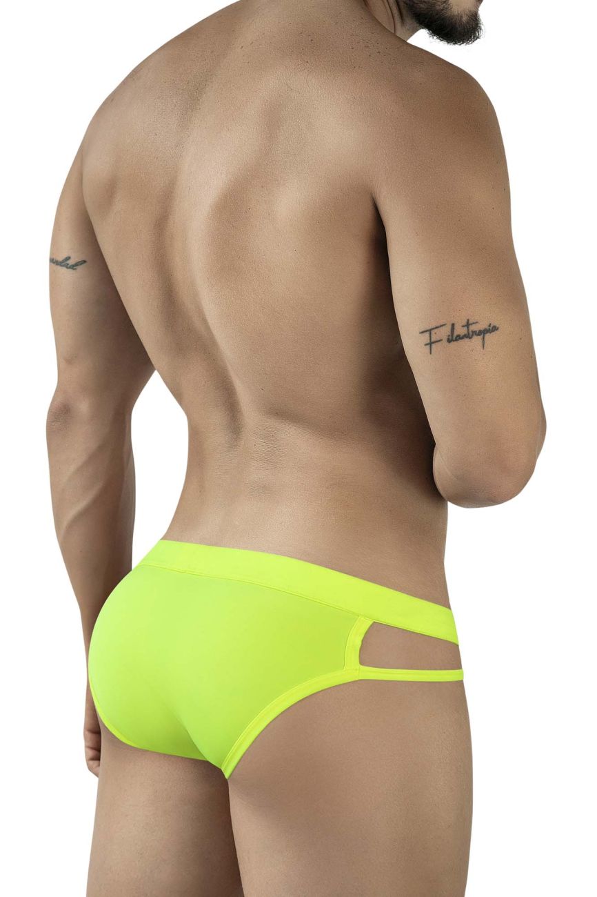 Pikante pik 2114 lenox briefs bright neon yellow athletic briefs with sleek form fitting design and side cut outs