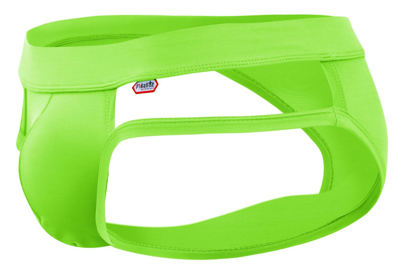 Bright neon green pikante pike 2114 lenox briefs with a sleek form fitting design and visible brand tag