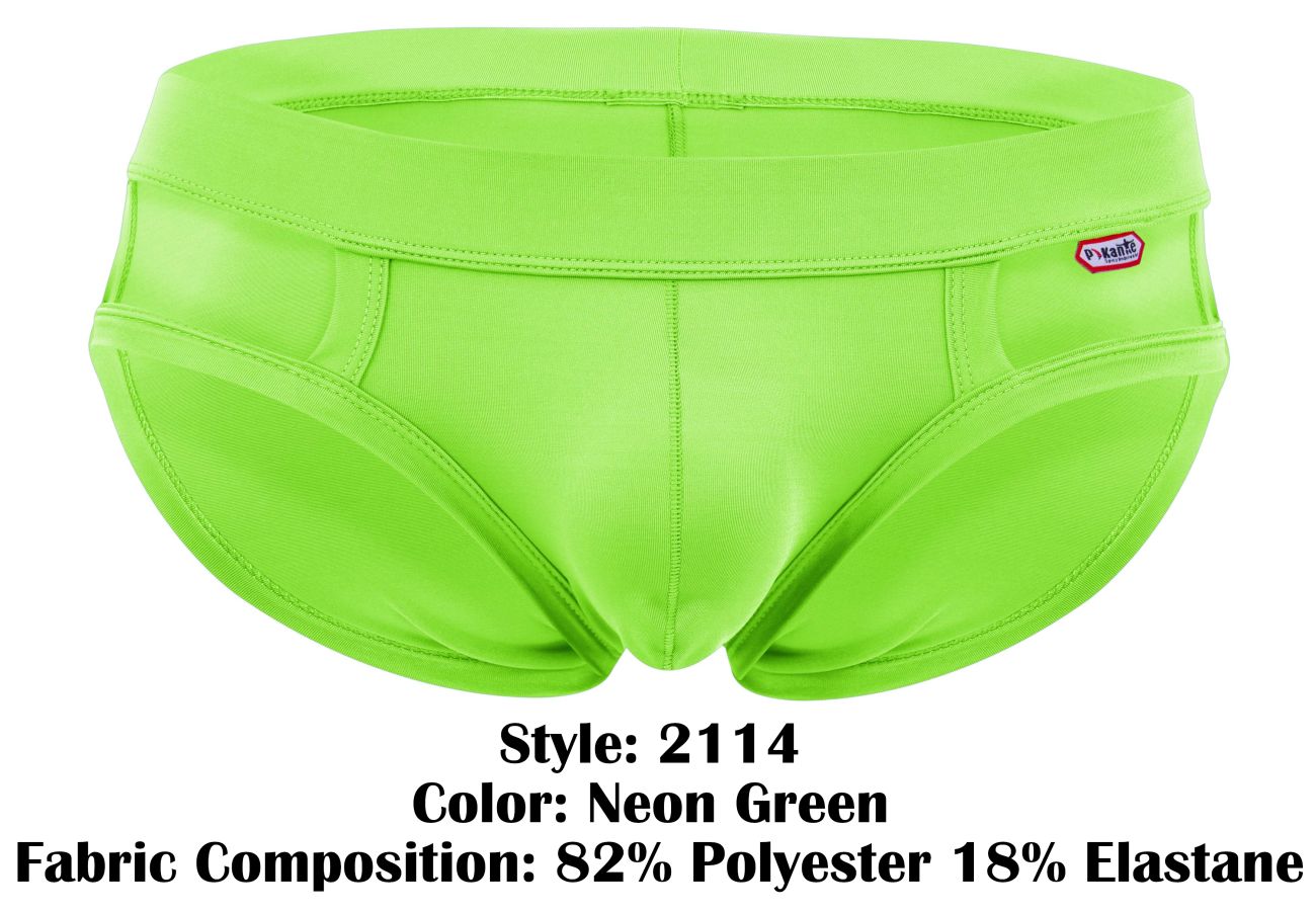 Neon green pikante pik 2114 lenox briefs made of 82 percent polyester and 18 percent elastane with snug fit and visible stitching