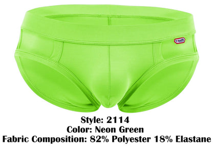 Neon green pikante pik 2114 lenox briefs made of 82 percent polyester and 18 percent elastane with snug fit and visible stitching