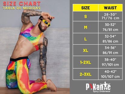 Rainbow tie-dye athletic wear set by pkante featuring neon green Pikante PIK 2114 Lenox briefs for active use