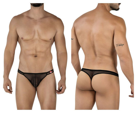 Black sheer mesh thong with solid waistband and red logo on the side pikante pik 2115 amusing thongs black
