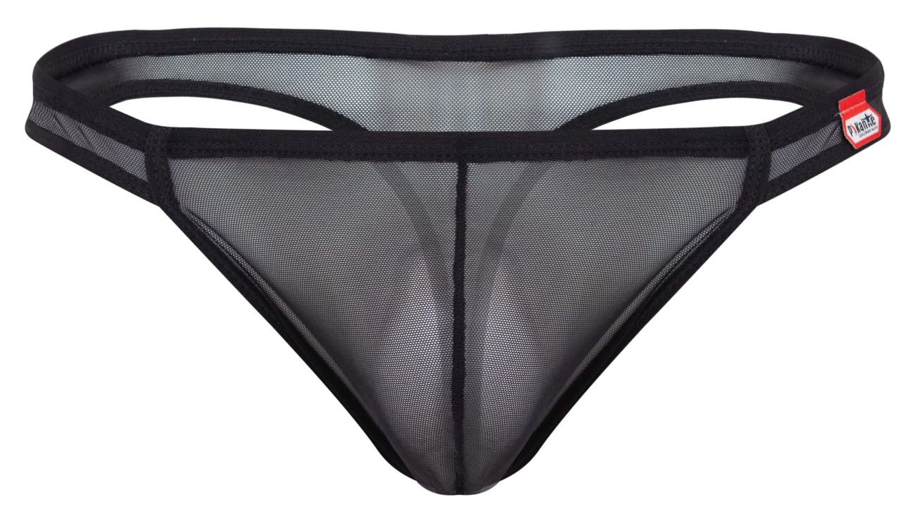 Black mesh thong with solid black elastic waistband and trim from pikante pik 2115 amusing thongs collection