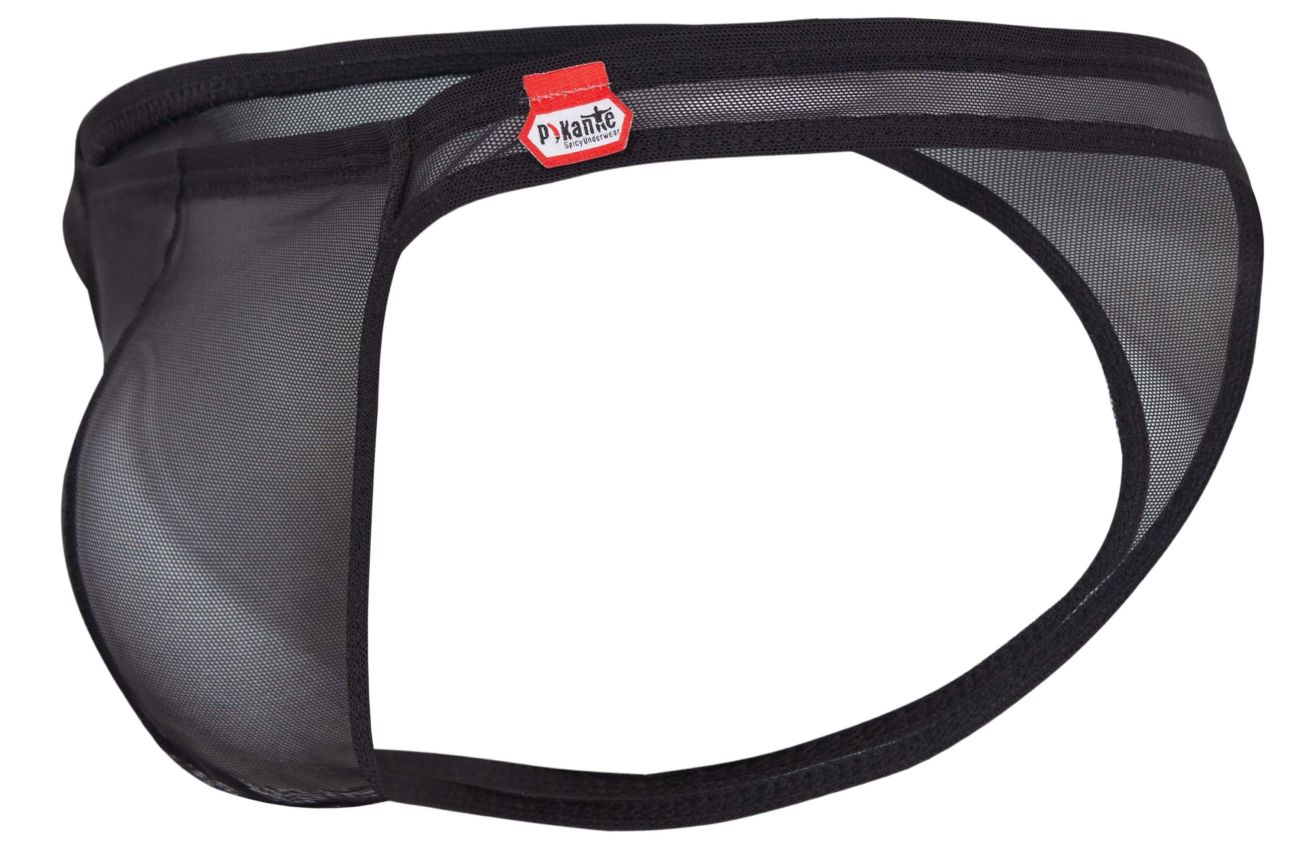 Black mesh briefs with a red and white dyanne brand tag on the waistband from pikante pik 2115 amusing thongs in black