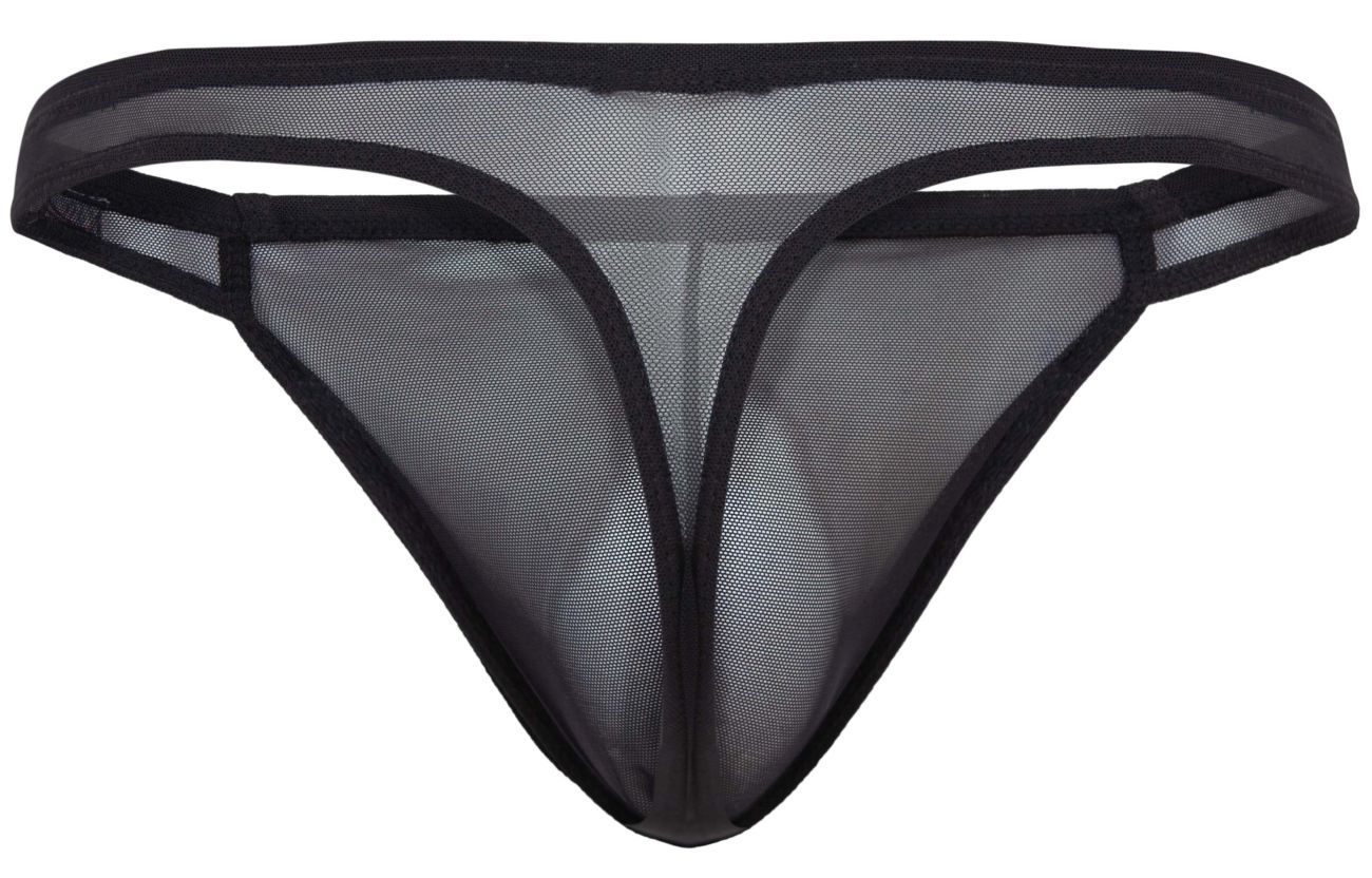 Black mesh thong pikante pik 2115 amusing thong with solid black elastic waistband and trim front view