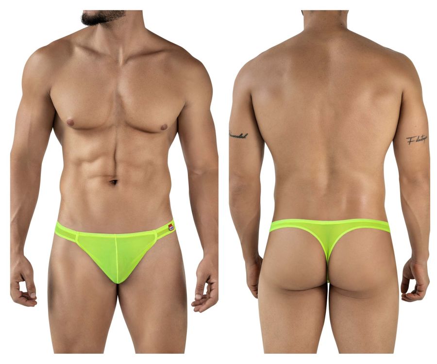 Neon green mesh thong with a small Pikante logo on the sideband from Pikante PIK 2115 Amusing Thongs collection