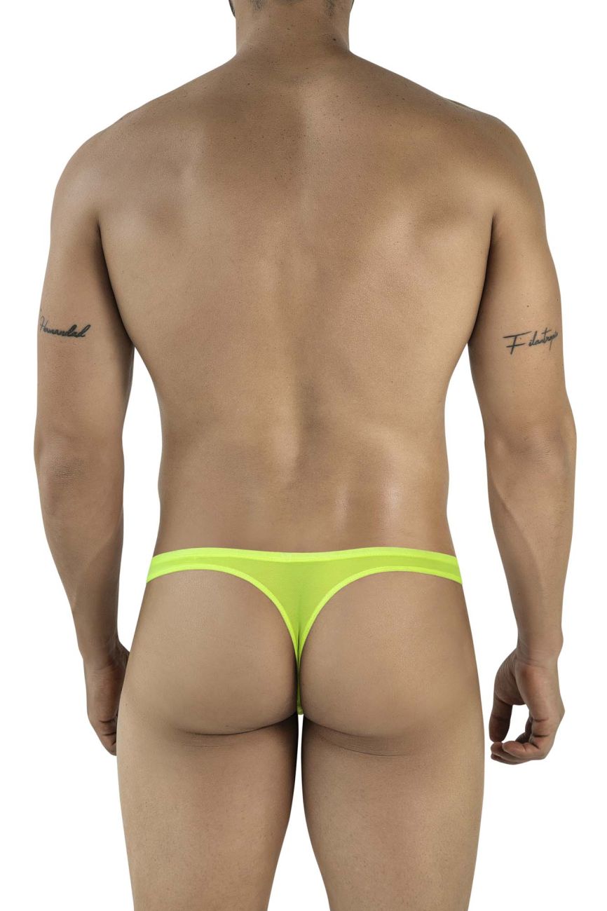 Bright neon green stretchy sheer thong from Pikante PIK 2115 amusing thongs collection, front view