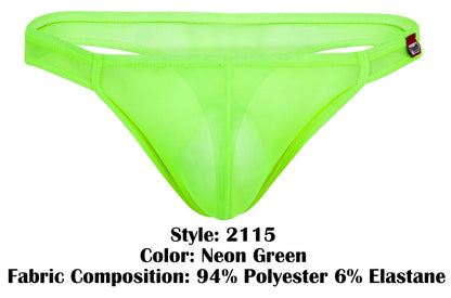Neon green sheer thong pikante pik 2115 amusing made of 94 polyester 6 elastane showcasing front view