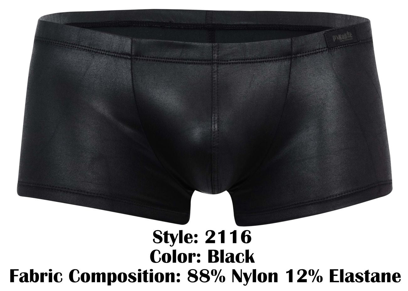 Black pikante pik 2116 candy trunks briefs in nylon and elastane with a sleek shiny finish