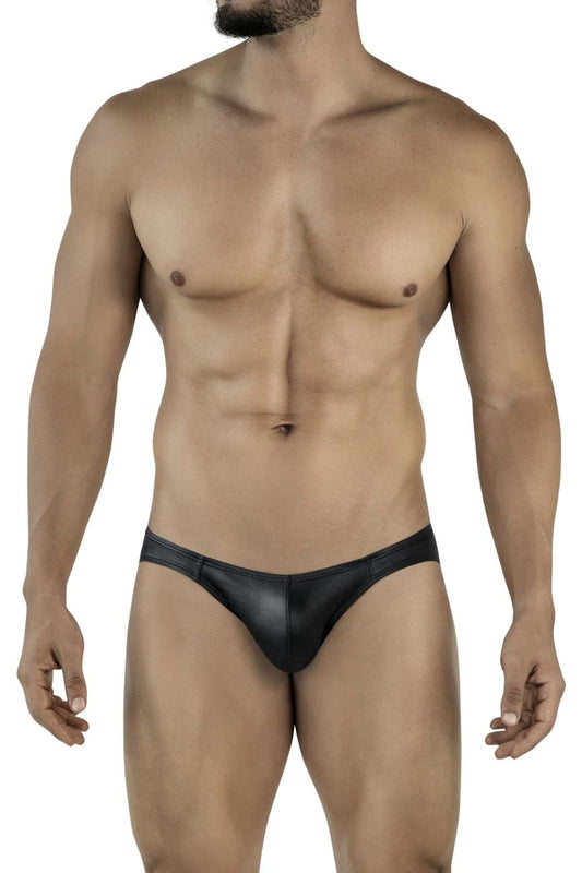 Black leather Pikante PIK 2117 Candy briefs with a sleek form-fitting design in black shown from the front