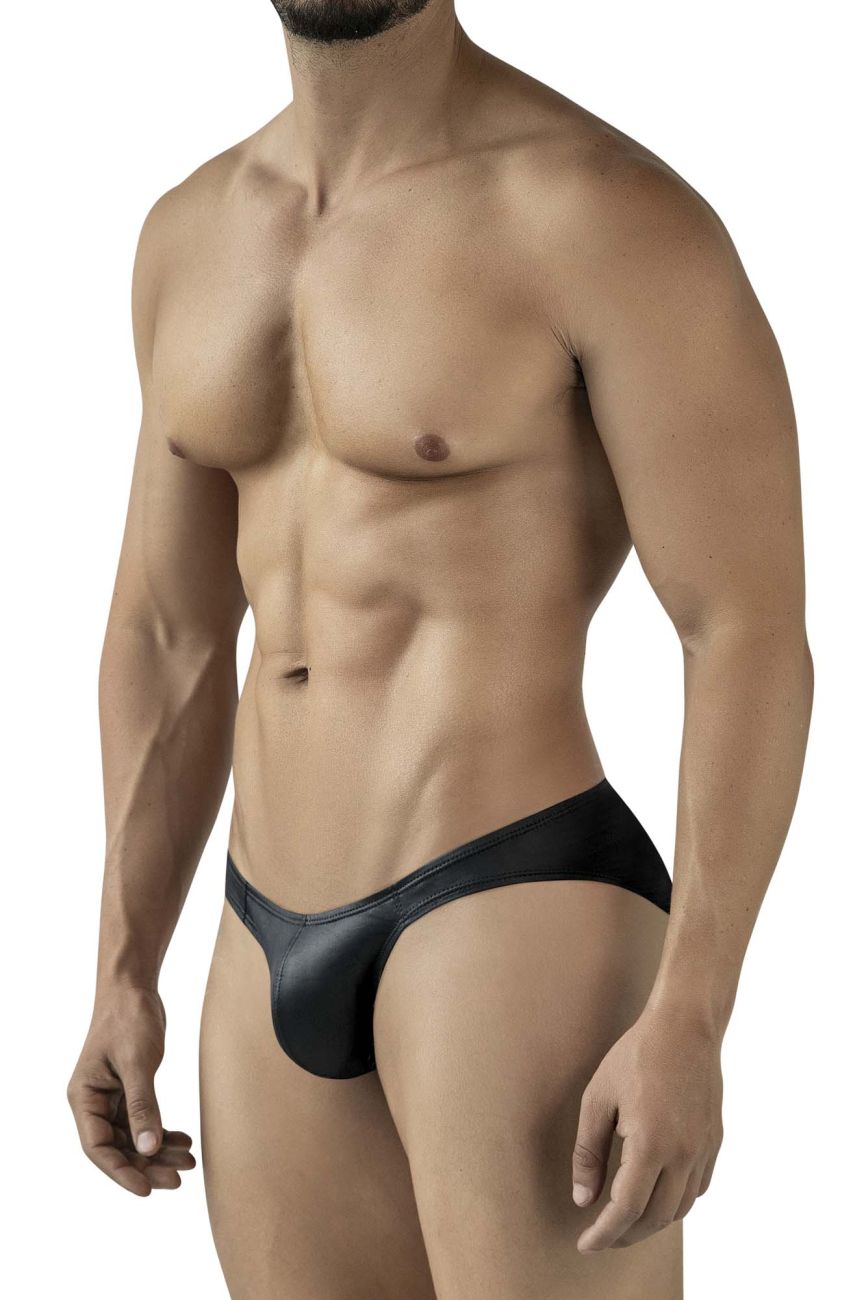 Black sleek form-fitting men’s briefs with a smooth glossy finish pikante PIK 2117 candy briefs color black